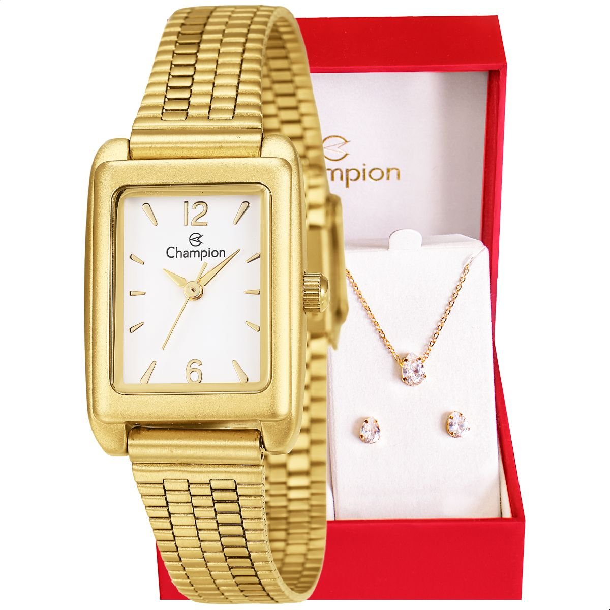 Kit Relogio Champion Feminino Quadrado