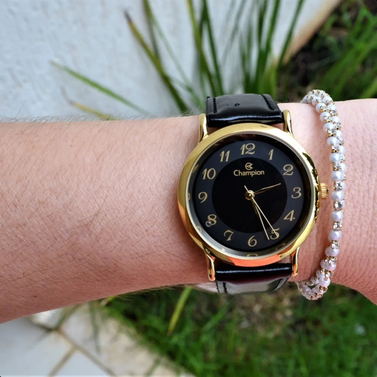 Kit Relogio Champion Feminino Dourado Pulseira Couro Original