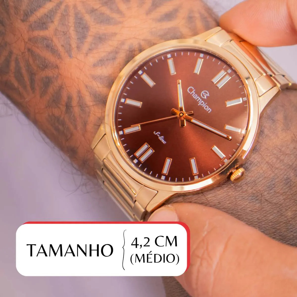 Relógio Champion Masculino Slim Dourado Fundo Marrom