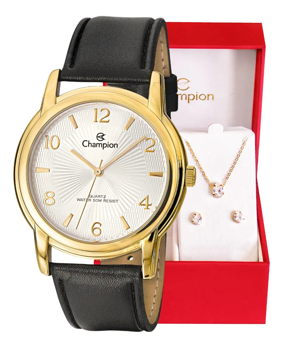 Kit Relógio Champion Feminino Colar e Brincos