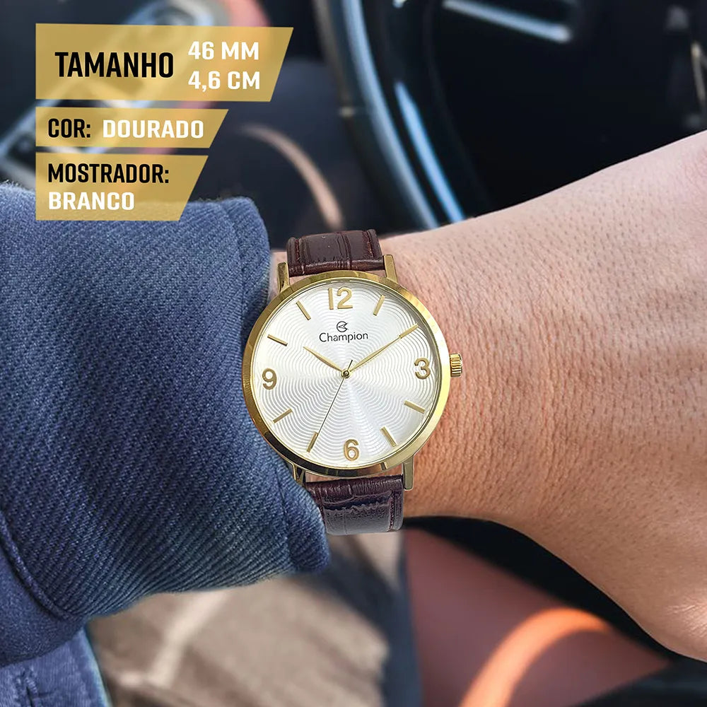 Relógio Champion Masculino Dourado e Couro Marrom