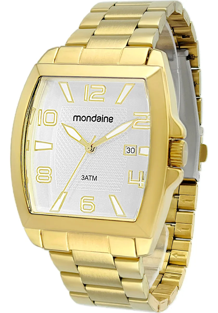 Relógio Mondaine Masculino Dourado Casual Quadrado Original Cor do fundo Branco