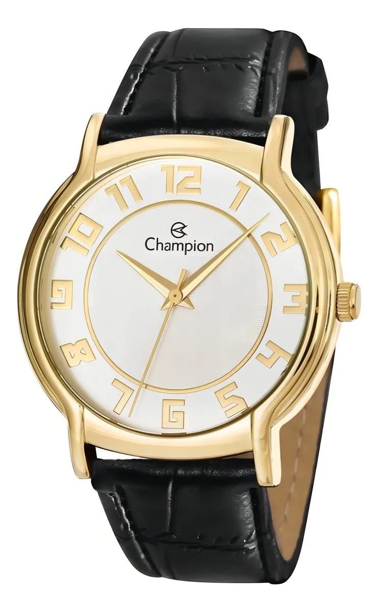 Relógio Champion Masculino Couro Dourado Mostrador Branco