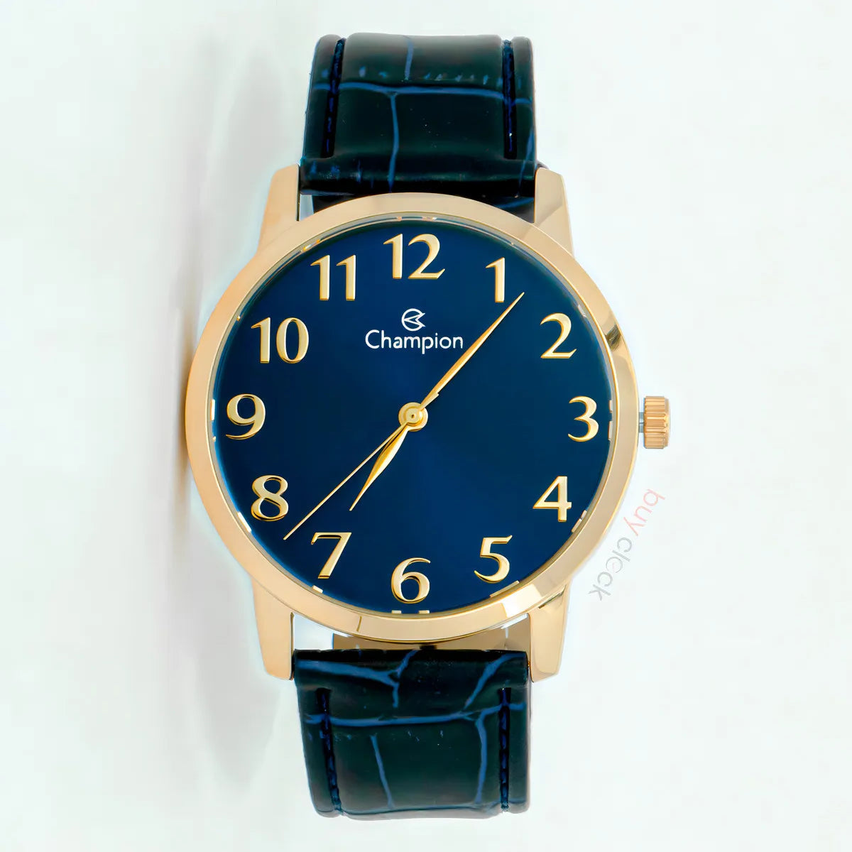 Relógio Champion Masculino Dourado Couro Mostrador Azul