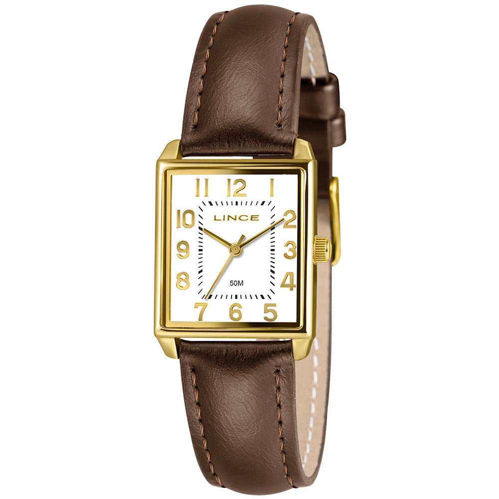 Relógio Lince Feminino Dourado Couro